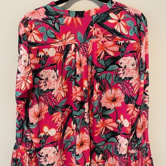 Ann Taylor Bright Colorful Floral Silky Long Sleeve Blouse - Picture 2 of 5